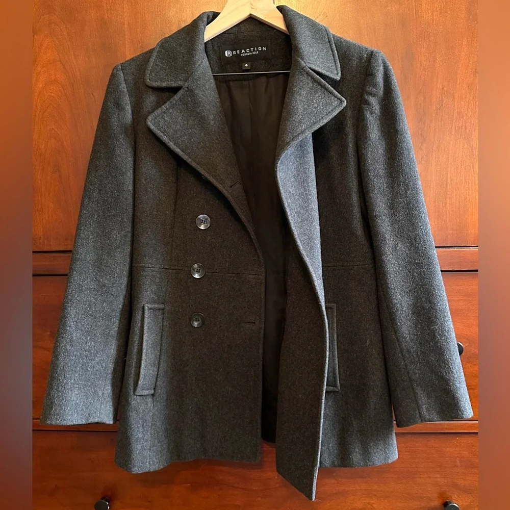 LADIES Kenneth Cole Reaction Vintage Gray Double-Breast Wool Pea Coat - SIZE 4